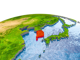 South Korea on model of Earth