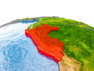 Peru on model of Earth