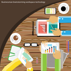 Vector Businessman brainstorming workspace technology