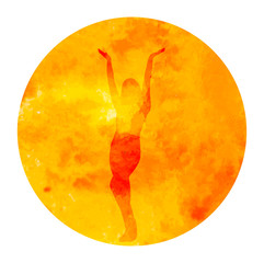 icon, watercolor silhouette girl doing exercises