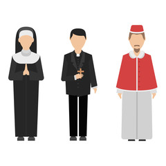 Religion people characters vector group of different nationalities human wearing traditional clothes