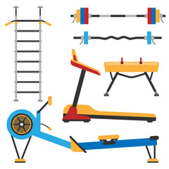 Fitness gym club athlet sport activity body tools wellness dumbbell equipment vector illustration