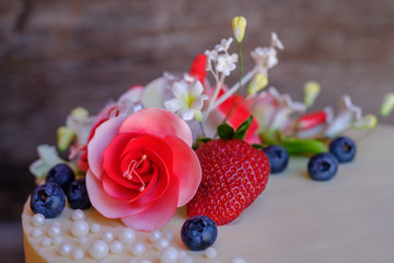 home wedding white and pink cake with flowers