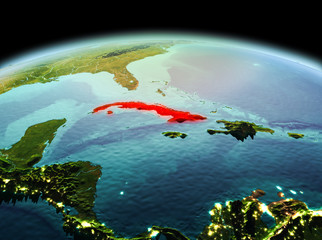 Fototapeta premium Cuba on planet Earth in space