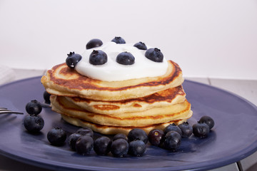 pancakes sour cream blueberry honey natural pastry homemade Breakfast