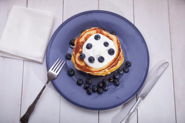 pancakes sour cream blueberry honey natural pastry homemade Breakfast