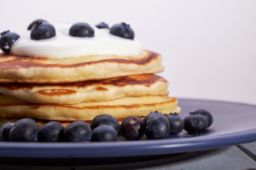 pancakes sour cream blueberry honey natural pastry homemade Breakfast