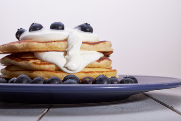 pancakes sour cream blueberry honey natural pastry homemade Breakfast