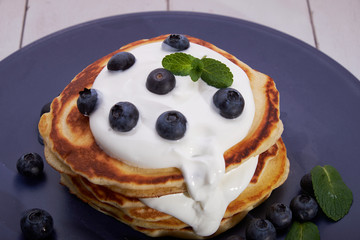 pancakes sour cream blueberry honey natural pastry homemade Breakfast