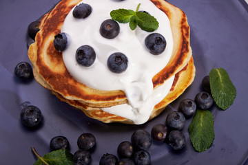 pancakes sour cream blueberry honey natural pastry homemade Breakfast