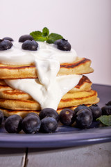 pancakes sour cream blueberry honey natural pastry homemade Breakfast