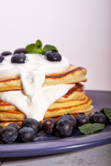 pancakes sour cream blueberry honey natural pastry homemade Breakfast