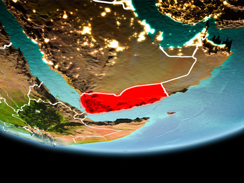 Yemen in red in the evening