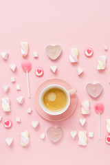 Fototapeta na wymiar coffee with sweets for Valentive day