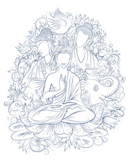 Lord Buddha in meditation for Buddhist festival of Happy Buddha Purnima Vesak