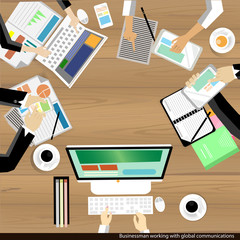 Business workplace Top view modern Idea and Concept Vector illustration with work Accessories