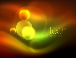 Blurred neon glowing circle, hi-tech modern bubble template, techno glowing glass round shapes or spheres. Geometric abstract background