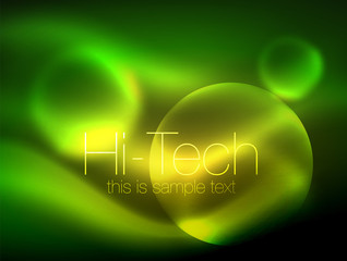 Blurred neon glowing circle, hi-tech modern bubble template, techno glowing glass round shapes or spheres. Geometric abstract background