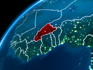 Map of Burkina Faso at night