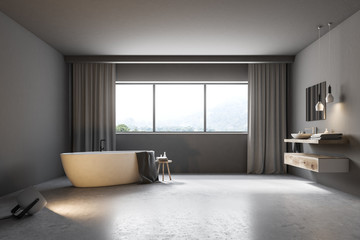Gray bathroom with curtains