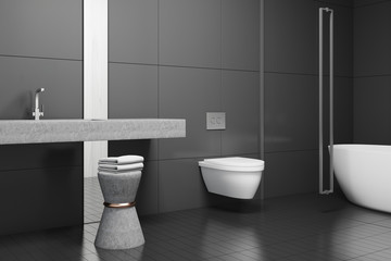 Black bathroom interior, side view