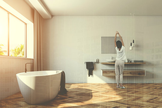 Modern white bathroom interior toned