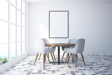 White dining room interior, a poster