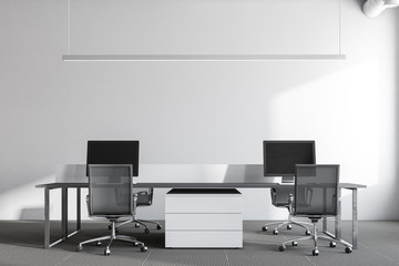 White wall office, front view, dark gray