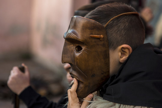 Ottana, Sardinia - Parade of traditional masks of Sardinia at the Carnival 2018