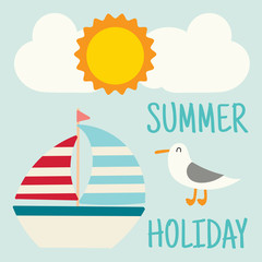 summer vector illustration with sailboat
