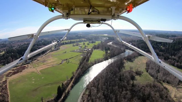 Helicopter Flight Above Meandering Stillaguamish River Aerial Perspective