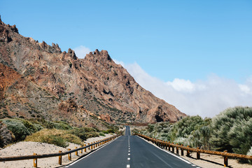 Beautiful flat empty road in a Mount Teide National Park, Tenerife, Canary Islands