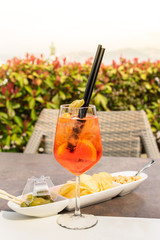 Florence, Tuscany / Italy - April 21, 2018. traditional Italian aperitif  - cocktail «aperol...