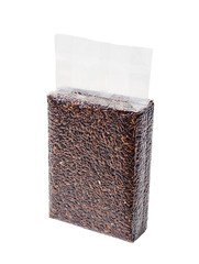 Rice jasmine berry rice in small plastic bag isolated.