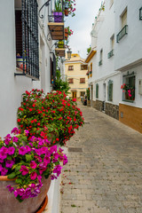Fototapeta na wymiar Houses with typical colors of the houses of Andalusia one day of summer of the year 2015