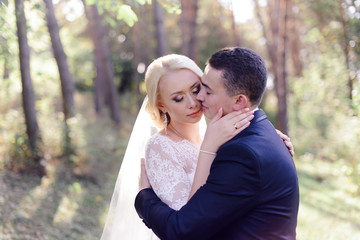 Happy bride and groom on their wedding day