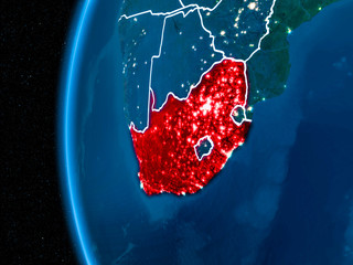 South Africa on Earth at night
