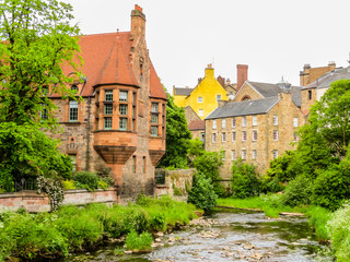 Naklejka premium Dean Village, medieval village in Edinburgh city and tourist attraction. Edinburgh, Scotland, UK