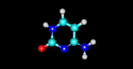 Cytosine molecular structure isolated on black background