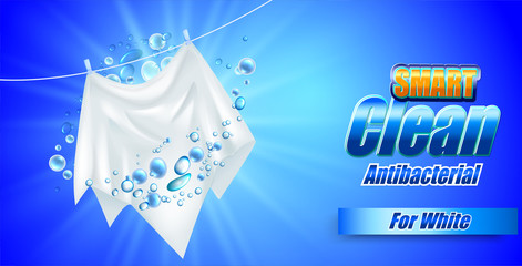 template design of packaging for washing powder. Textile white realistic for advertising detergent.
