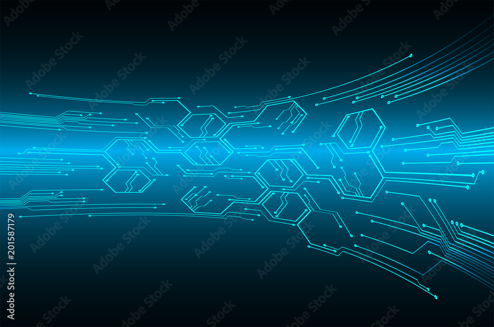 Wall mural binary circuit board future technology, blue cyber security concept background, abstract hi speed di