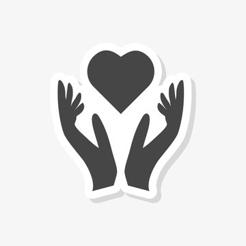 Heart in hands sign sticker, Donation icon, simple vector icon