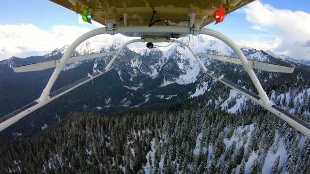 Three Fingers Mountain Background Flying Helicopter Evergreen Tree Forestland Wilderness Landscape View