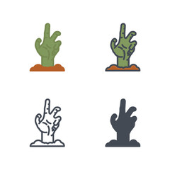 Zombie hand halloween vector icon flat silhouette colored line