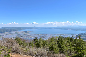 Fototapeta na wymiar 磐梯山中腹から望む猪苗代湖