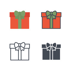 Gift christmas vector icon flat colored silhouette line