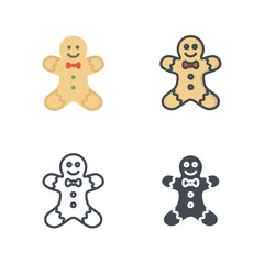 Ginger bread christmas vector icon flat colored silhouette line