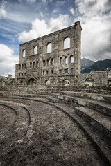 Ancient roman ruins in the city of Aosta, Italy