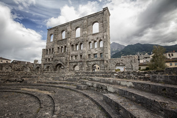 
Ancient roman ruins in the city of Aosta, Italy