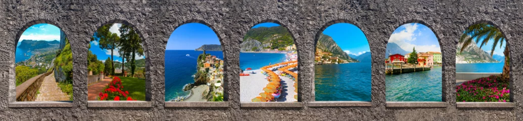 Poster Capri, schöne und berühmte Insel an der Mittelmeerküste, Neapel. Italien. Collage © Solarisys